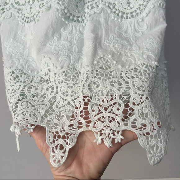 L’atiste By Amy Open Back Crochet Mini Dress Light Green Embroidered Boho Fairy - Picture 6 of 14